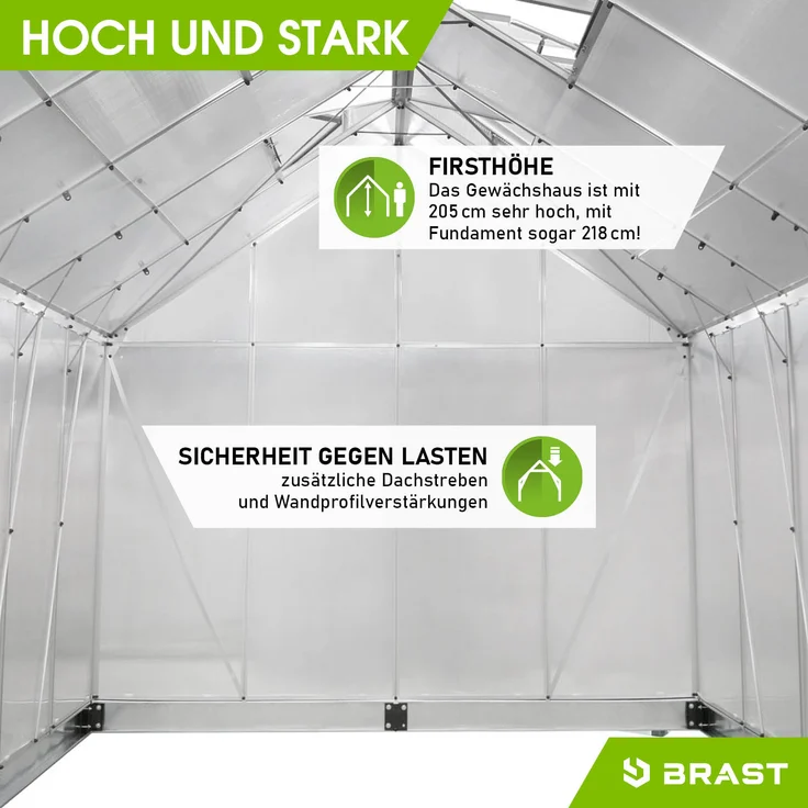 BRAST Gewächshaus Aluminium mit Fundament rostfrei geprüft 6mm Platten 310x250x205cm Silber – Bild 7