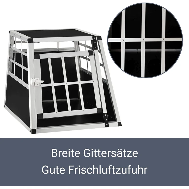 Juskys Alu Hundetransportbox M - 69×54×51 cm – Auto Hundebox robust & pflegeleicht, Gittertür verschließbar, Aluminium Transportbox für Hunde – Bild 5