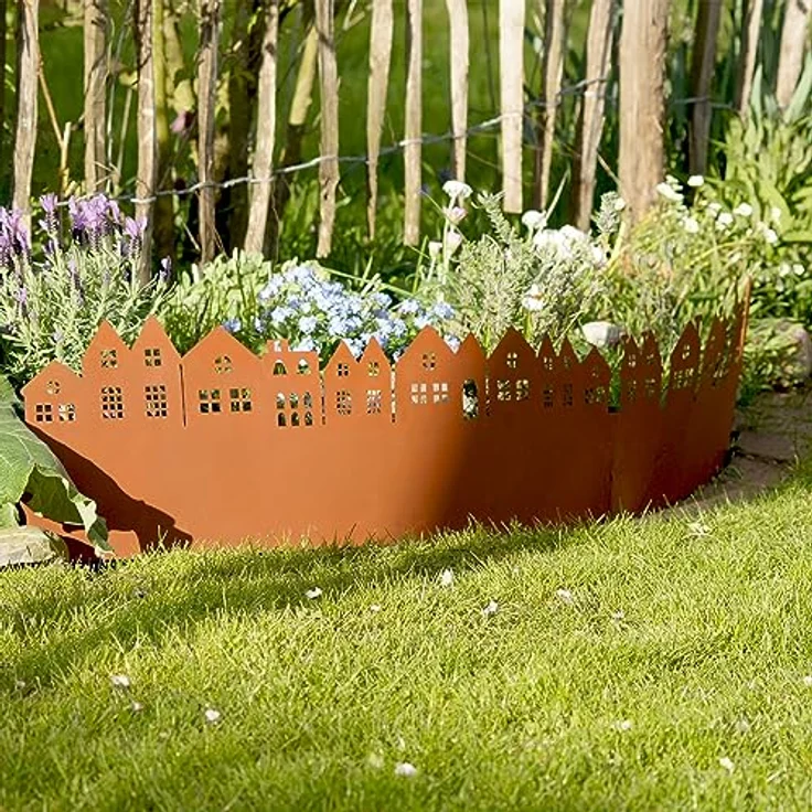 UNUS Garden Metall Rostoptik Häuser Beeteinfassung Rost rund 27,5cm ⌀ Länge 91cm – Bild 3