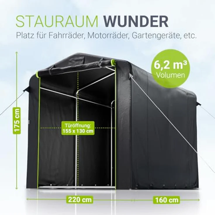 Juskys® Gerätezelt M, 220x160x175 cm, anthrazit, mit Metallrahmen, Fenstern und Tür für Fahrrad, Motorrad & Gartengeräte – Bild 3