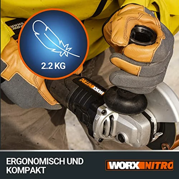 Worx Akku-Winkelschleifer WX812, 20 V bürstenloser Motor, 4,0 Ah, 125 mm, werkzeuglose Schutzhaubenverstellung, 1,6 kg – Bild 10