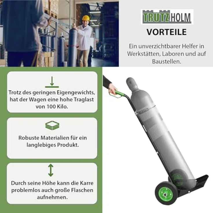 TRUTZHOLM Gasflaschenkarre, Sackkarre aus pulverbeschichtetem Stahl mit Handschutzbügel & Sicherungskette, 100 kg Traglast, für den Transport von technischen Gasen – Bild 6
