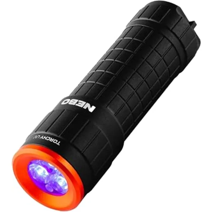 NEBO Torchy UV, UV Schwarzlicht Inspektions-Taschenlampe, kompakt und tragbar, langlebige Aluminiumkonstruktion, batteriebetrieben für Authentifizierungszwecke
