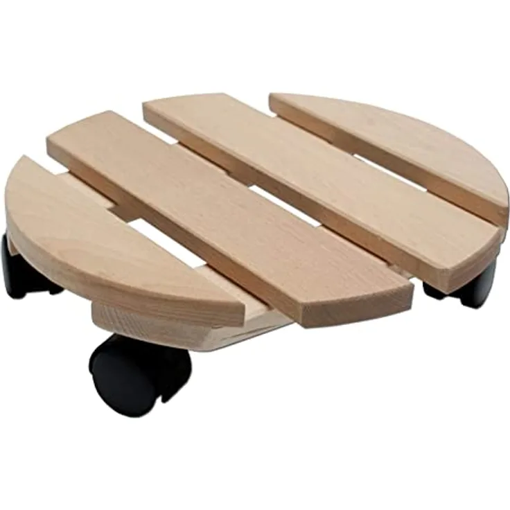 Spetebo Holz Pflanzenroller Buche massiv - Ø 30 cm - Blumen Rolluntersetzer rund - Rollbrett Rolluntersetzer Pflanzen Blumen Untersetzer zum Rollen