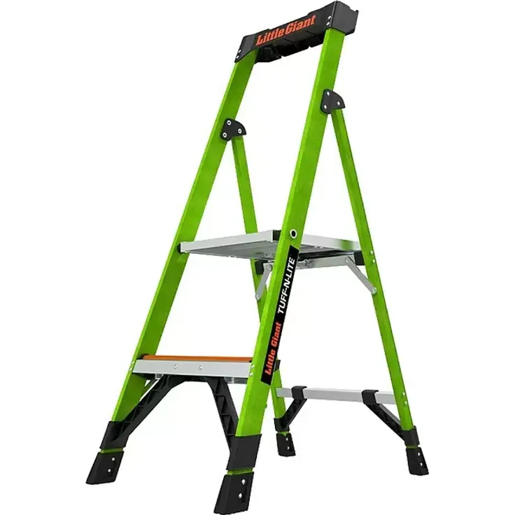 Little Giant MightyLite 2 Stufen Stehleiter, Arbeitshöhe 280 cm, Belastbarkeit 150 kg, Verbundwerkstoff, leichte Konstruktion mit Werkzeugablage, Ground Cue® Technologie