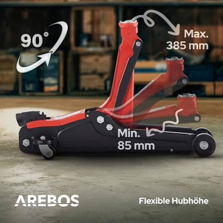 AREBOS 2t Hydraulischer Rangierwagenheber Autoheber - Niedrige Hubhöhe, hohe Tragkraft - Rot/Schwarz – Bild 4