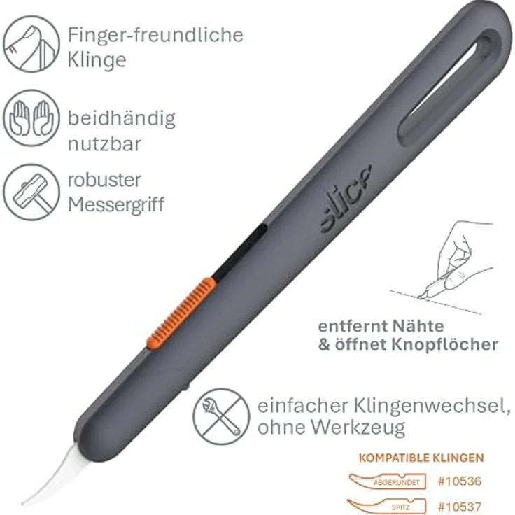 SLICE Nahttrenner 10596, manuelles Cuttermesser mit keramischer Klinge, robuster Nylon-Griff, beidhändig nutzbar – Bild 2