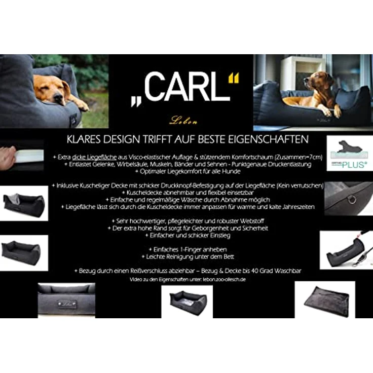 Lebon - Hundebett Carl Plus -100x75x30cm - Orthopädisch- mit Liegedecke zum befestigen - Deluxe - Made IN EU – Bild 2