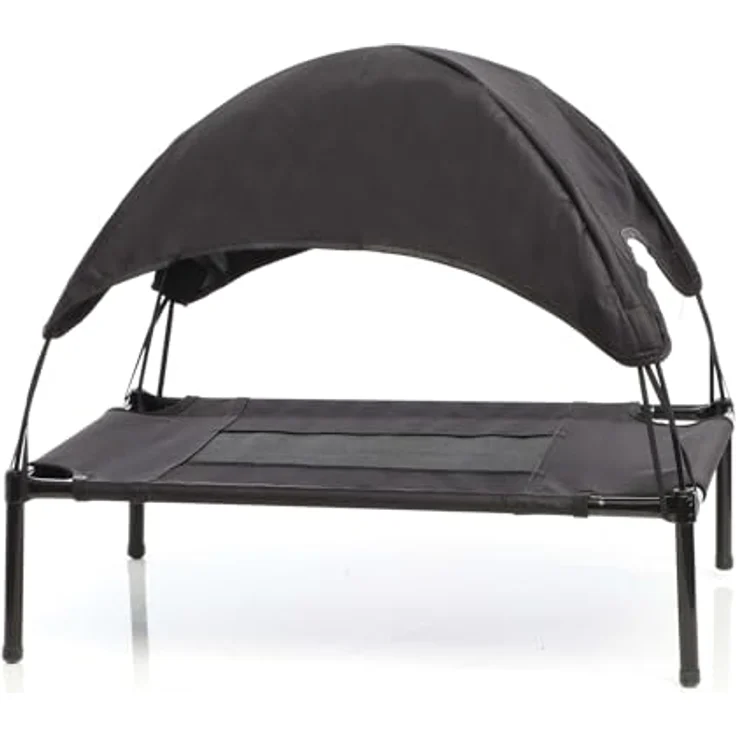 Wiltec Hundebett mit Dach Schwarz 122x91x16cm Größe XL bis 50kg Outdoor Katzenliege Haustier Schlafplatz Sonnendach - Preisvergleich – Bild 2