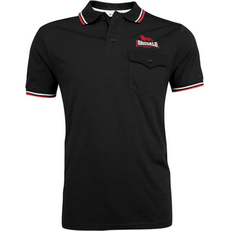 Lonsdale Poloshirt Lynton, Arbeitsshirt mit farblich abgesetzten Stickereien und gestreiften Bündchen, Blau – Bild 1