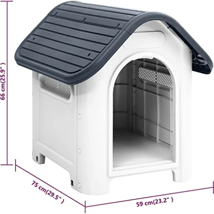 vidaXL Hundehütte Grau 59x75x66cm Polypropylen Hundehaus Hundehöhle Hundebett mit belüftetem Dach und erhöhtem Boden – Bild 4