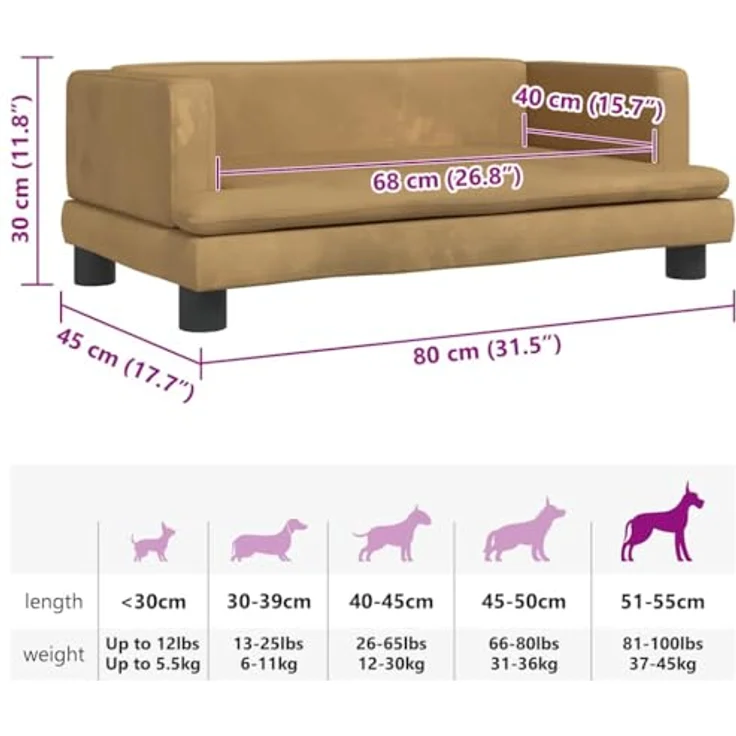 vidaXL Hundematratze, Braun, Samtbezug, massives Kiefernholz, 80 x 45 x 30 cm – Bild 7