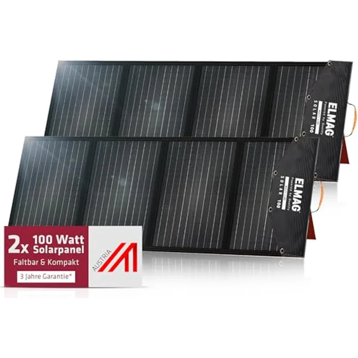 Elmag Faltbares Solarpanel SOLAR 100 DUO, monokristallin, 2x100Wp, kompaktes Design mit integrierten Stützfüßen und Befestigungsösen