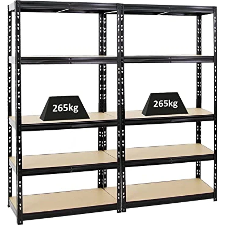Proregal Schwerlastregal Mega Deal Tiger, 180 x 180 x 45 cm, Traglast pro Boden 265 kg, 5 höhenverstellbare Böden, Schwarz – Bild 1