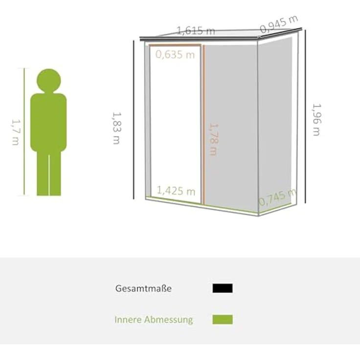 Outsunny Gerätehaus mit Pultdach 1,34 m² Gartenhaus Geräteschuppen Abschließbarer Geräteschrank verzinkter Stahl Schwarz 161,5 x 94,5 x 196 cm – Bild 5