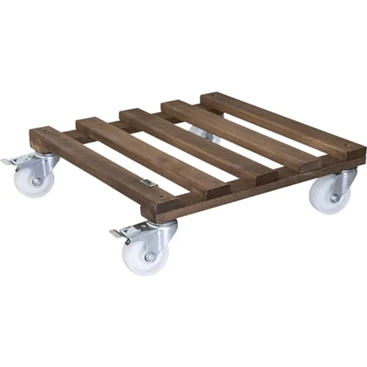 WAGNER Pflanzenroller PALETTI BIG 45 x 45 x 13 cm I Pflanzenroller & Blumenroller für Außenbereich + Innenbereich I Kübelroller aus Holz I 2 Total-Feststeller I Tragkraft 250 kg I Made in EU- 20087001 – Bild 2