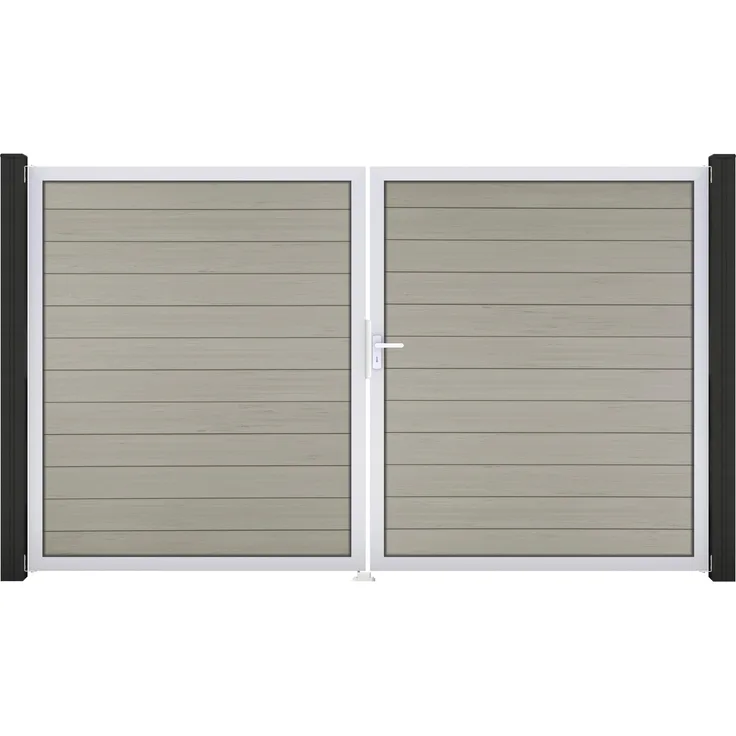 GROEN & JANSSEN GroJa Solid Steckzaun Tor 2-flügelig, Grau, Alu-Rahmen EV1, 300x180x4 cm, DIN links