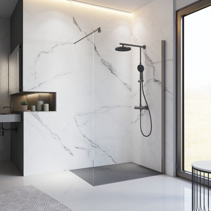 Schulte Walk-In-Duschwand 'Alexa Style 2.0' Gunmetal 120 x 200 cm, 6mm Sicherheitsglas, fixil-Beschichtung