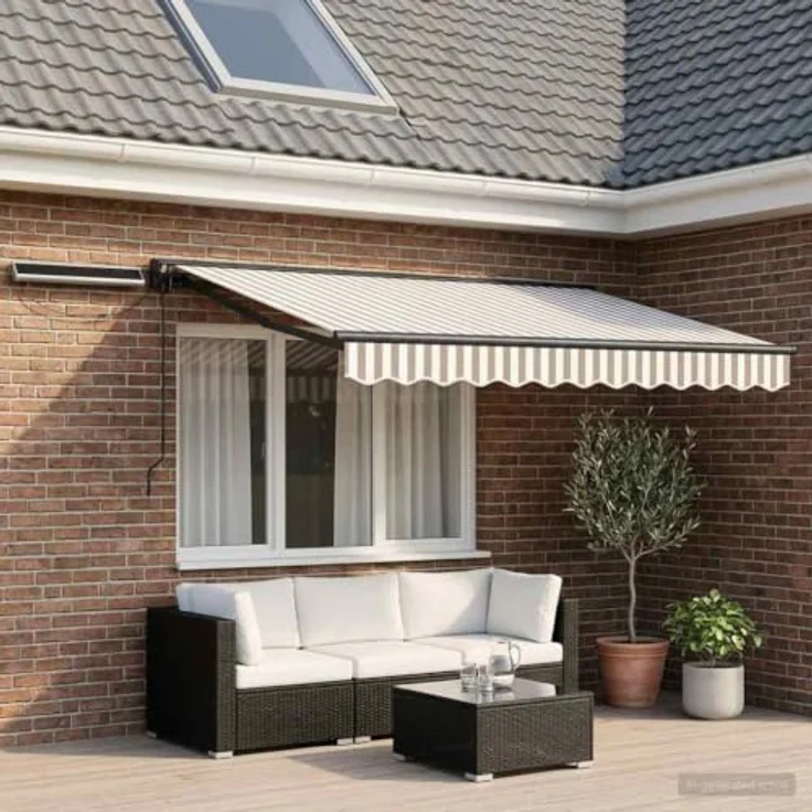 vidaXL Elektrische ausziehbare Markise, 3 x 2,5 m, Hellgrau und Weiß, wetterfester Stoff mit Fernbedienung, semi-kassetten Design – Bild 2