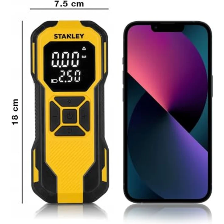 Stanley SXIF0101, 12V wiederaufladbare Li-ion Reifenfüllpumpe mit 150 PSI, digitaler Anzeige, Powerbank, SOS-Funktion und LED-Lampe – Bild 4