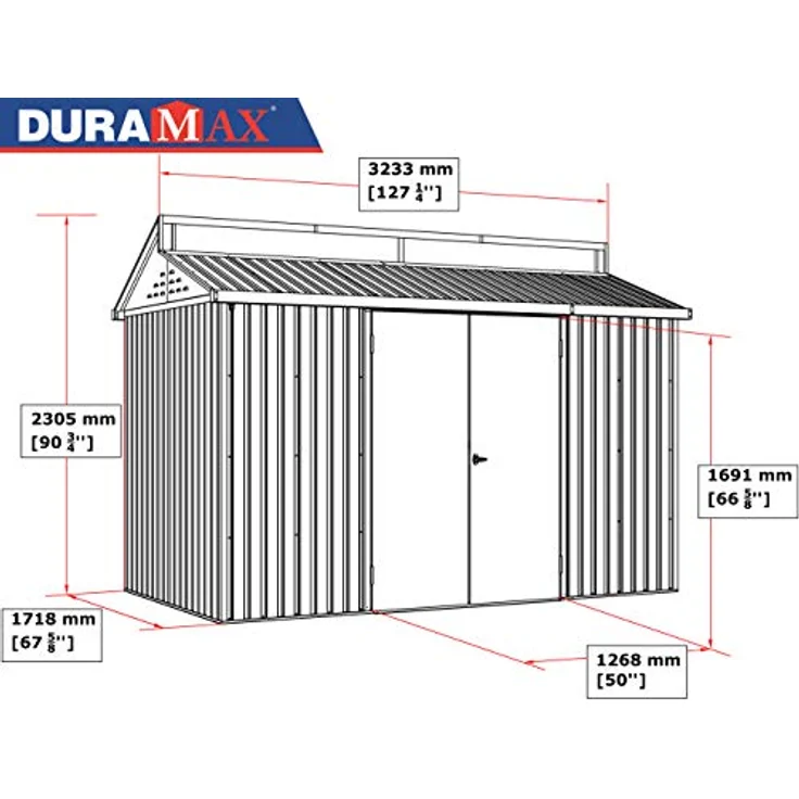 Duramax Aluminium Gartenhaus 10 x 6 (5.36 m²), langlebig und wasserdicht Lagerschuppen, mit Oberlicht, Fundament, Seitenfenster und abschließbaren Doppeltüren, Gartenhaus aus Aluminium – Bild 3