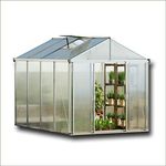 GFP Gewächshaus Titan 21 aus Alu 222x222 cm, Starke 10 mm Doppelstegplatten mit Zusatzfenstern, automatischen Fensteröffnern, Klapptisch - Made in Austria