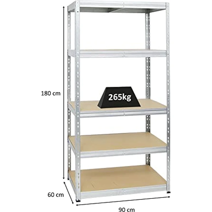 Proregal Schwerlastregal Tiger, 5 Böden, 265 kg Traglast pro Boden, verzinkt, HxBxT 180x90x60 cm – Bild 2