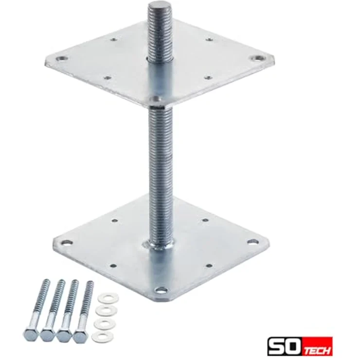 SO-TECH® Pfostenträger Stützträger, höhenverstellbar mit Gewinde M24, feuerverzinkt, wetterfest, 160 x 160 x 250 mm, 4 Stück – Bild 3