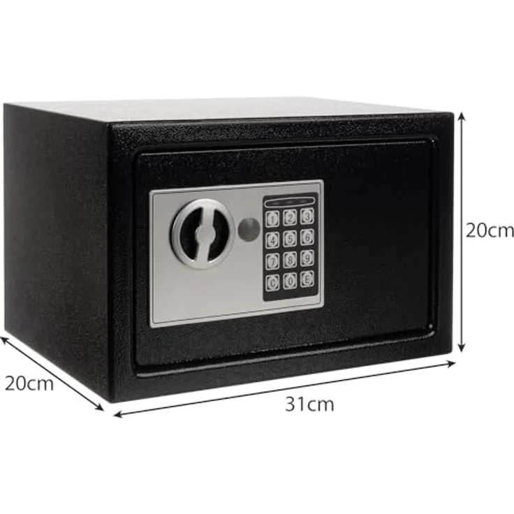MT MALATEC Heimtresor Tresor Elektronischer Safe mit Zahlenschloss und Schlüsselcode 22627, Schwarz, 10 Liter Kapazität, Wandmontage möglich – Bild 2