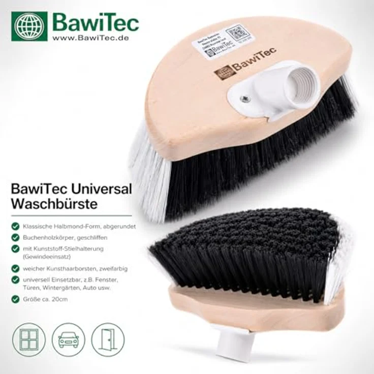 BawiTec Waschbürste Fensterwascher Halbmond mit Metallstiel – Bild 5