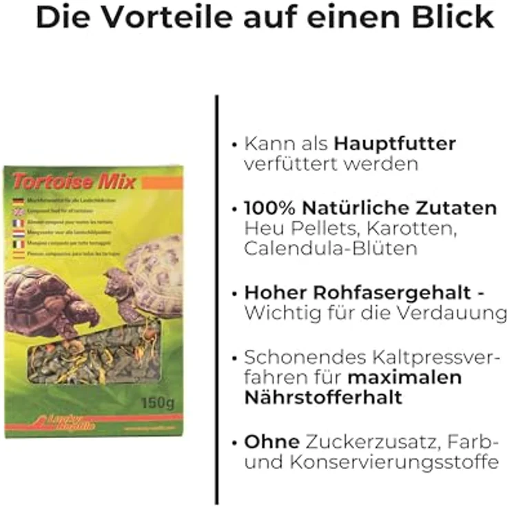 Lucky Reptile Tortoise Mix, hochwertiges Terrarienfutter, 800g, reich an Rohfaser, nachhaltig und ohne Zuckerzusatz – Bild 2