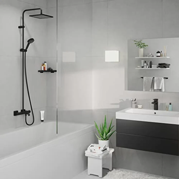 hansgrohe HG Showerpipe Vernis Shape 240 Duschsystem mit 1 jet, Wannenthermostat, mattschwarz, abnehmbarer Kopfbrause, Regenstrahl und Sicherheitsverriegelung bei 40 °C – Bild 8