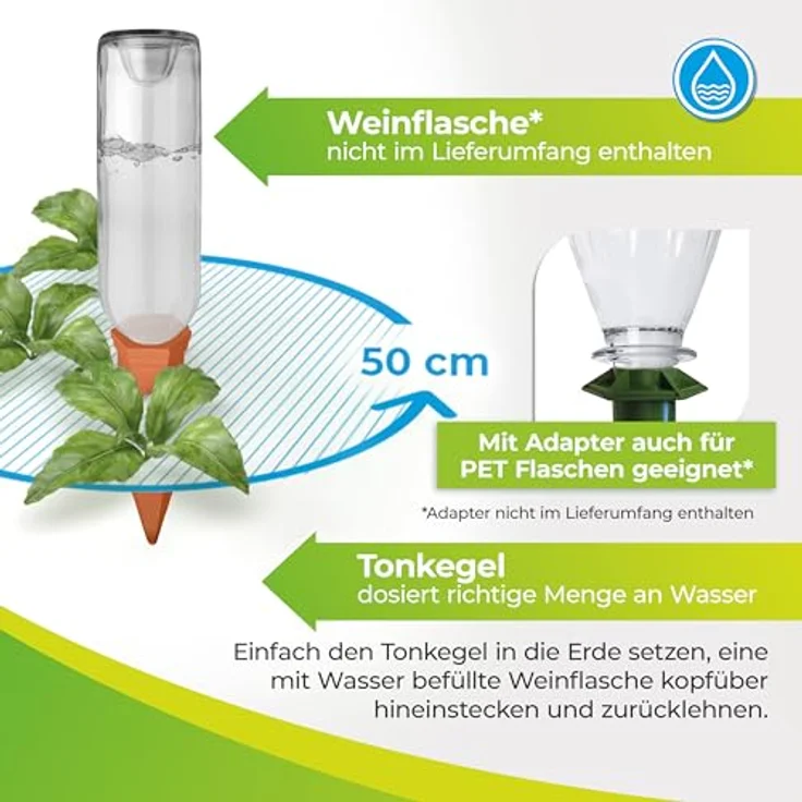 Bio Green Pflanzen Bewässerung Wine Tonkegel, terracotta-grün - für Wein Flaschen Bewässerungszubehör – Bild 6