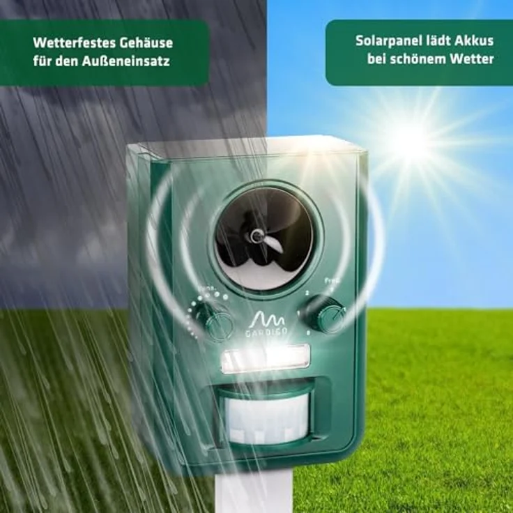 Gardigo Solar Tiervertreiber Multifrequenz, LED-Licht Wirkungsbereich 100m² 1St. – Bild 4