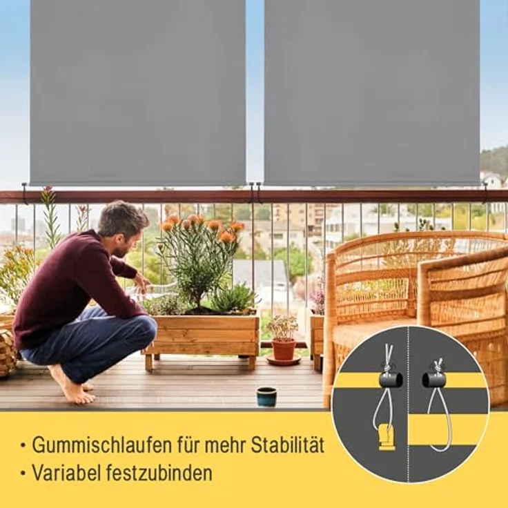 Sol Royal Senkrechtmarkise MS5, 140x250cm, grau, abnehmbare Handkurbel, wasserabweisender UV-Schutz 70-90% – Bild 6
