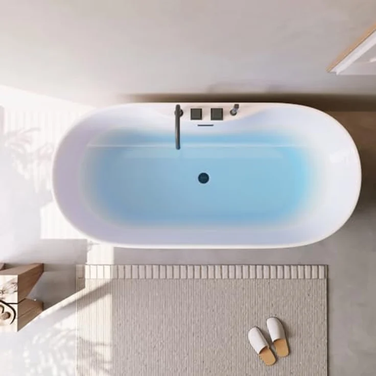 HOME DELUXE - freistehende Badewanne - LENI - Weiß, mit schwarzer Armatur - Maße: ca. 170 x 80 x 58 cm - Füllmenge: 235 Liter, inkl. Überlaufschutz, Siphon und Verschluss I Spa, für 2 Personen – Bild 5