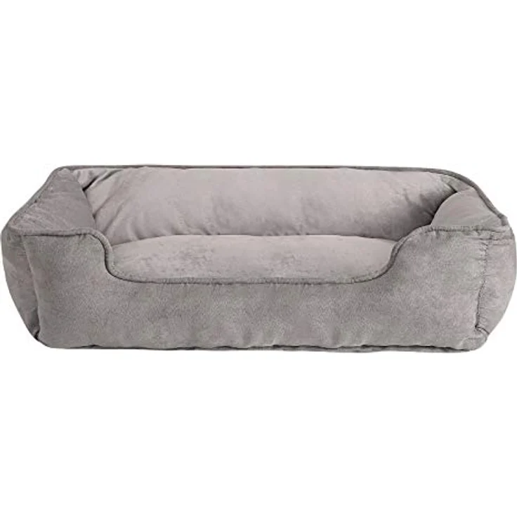 lionto Hundebett 2-in-1 mit komfortablem Einstieg, 110x80 cm, Wildlederoptik, grau – Bild 1
