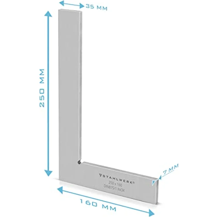 Stahlwerk Flachwinkel 90°, Edelstahl Winkelmesser 250 x 160 mm nach DIN 875/1, präzise und robust  – Bild 9