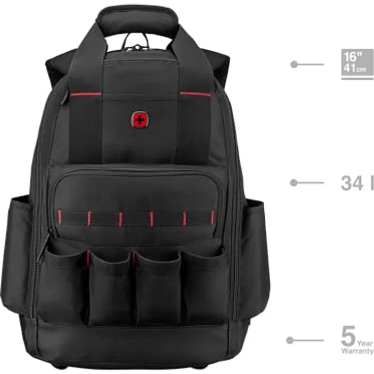 WENGER Tool Backpack Advanced, Werkzeugrucksack mit 16 Zoll Laptopfach, großem Hauptfach und Tool Organizer, Schwarz, 34 l, 1,7 kg – Bild 3