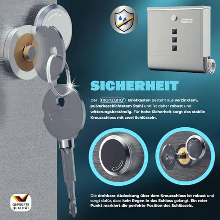 monzana Design Briefkasten Edelstahl silber mit Zeitungsfach Sichtfenster 2 Schlüssel Namensschild Wandbriefkasten – Bild 2