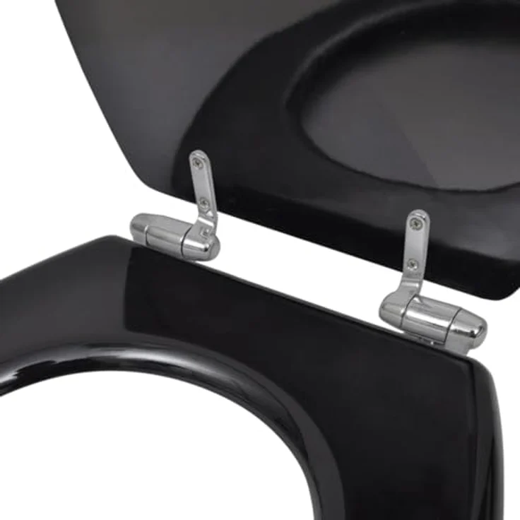 vidaXL Toilettensitz MDF mit Absenkautomatik, schwarz, 45 x 36 cm, universell passend für gängige Toilettenschüsseln – Bild 4