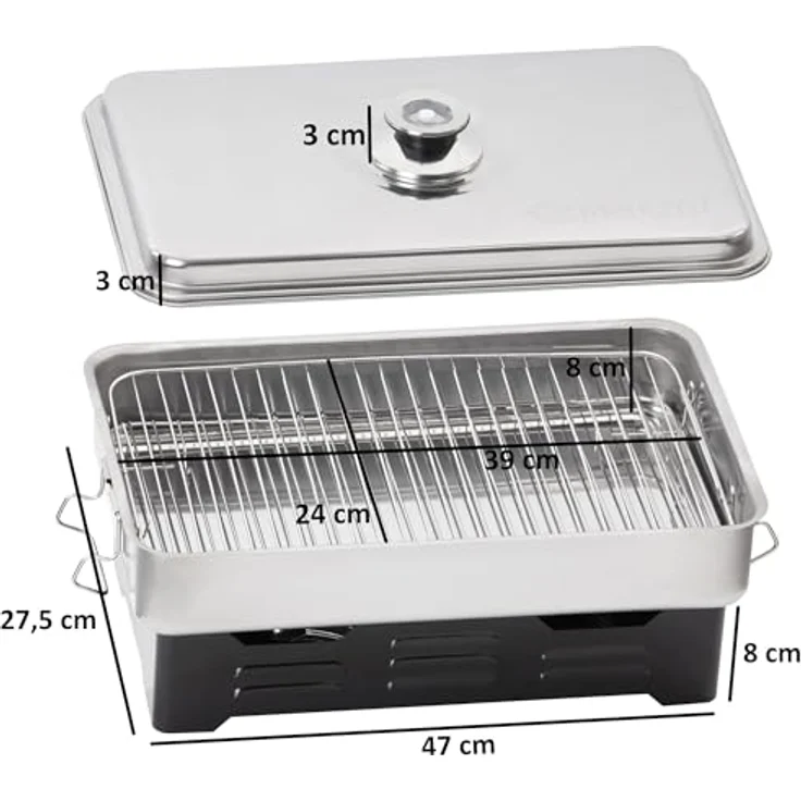 Mahlzeit Edelstahl Tischräucherofen, 47 x 27,5 x 20,5 cm, mit Thermometer und Fettauffangschale, Smoker für Fisch, Fleisch und Gemüse – Bild 2