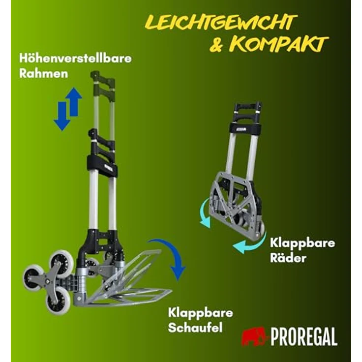 PROREGAL® Sackkarre ELEPHANT Traglast 250kg Alurahmen ergonomische Griffe Gummiräder – Bild 3
