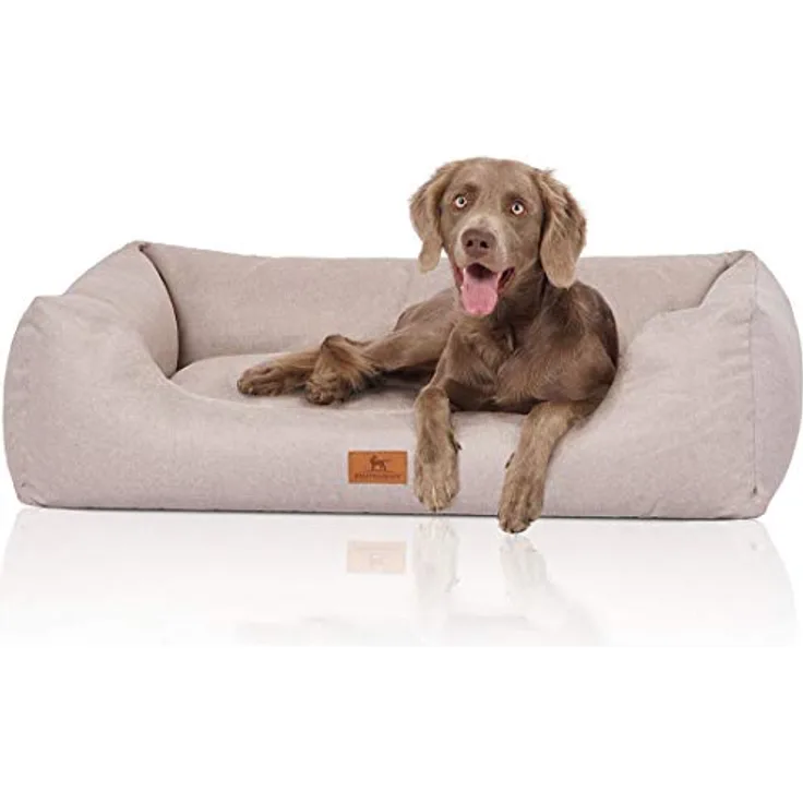 Knuffelwuff Hundebett Emma aus Velours mit feinem Handwebcharakter in Pastellfarben XL 105 x 75cm Beige