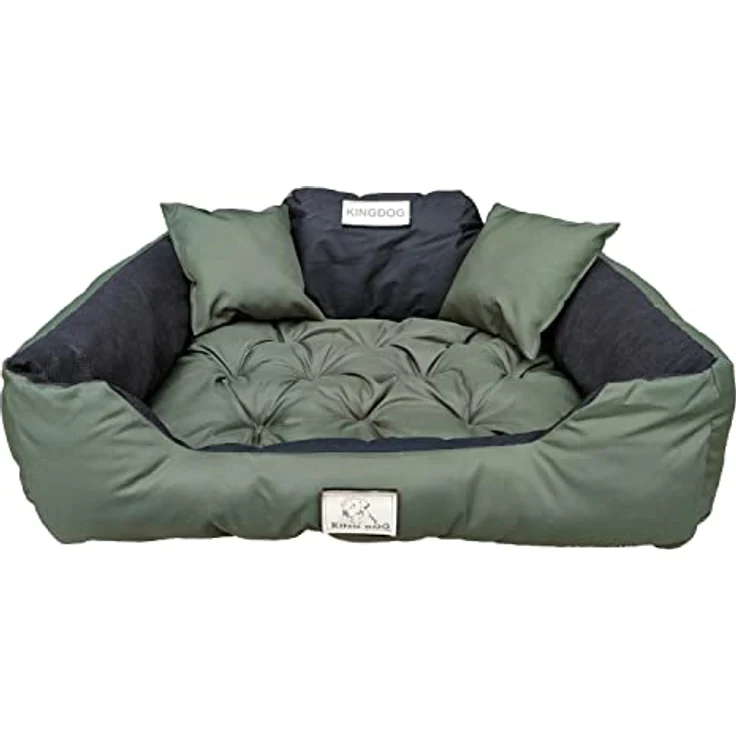 KingDog Hunde- und Katzenbett mit Zwei Kissen Hundekissen Hundekorb Haustierbett Waschbar Wasserdichtes PVC-Material (M 75x65cm, Grün) – Bild 4