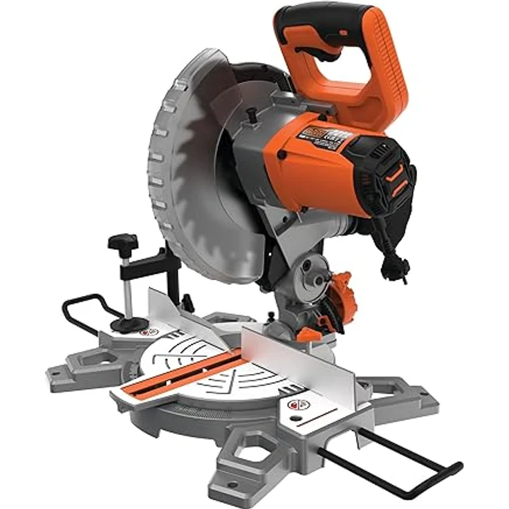 BLACK+DECKER BES702, 1500 Watt Kapp- und Gehrungssäge mit 60mm Schnitttiefe, 120mm Schnittbreite, Fixrasten für Winkeleinstellung und integriertem Staubbeutel – Bild 1