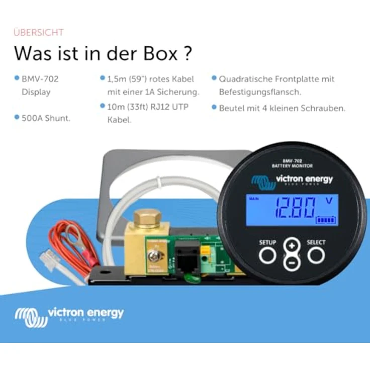 Victron Energy BMV-702 Batteriemonitor schwarz, Multifunktionsgerät mit zusätzlichem Spannungseingang und Restlaufanzeige – Bild 4