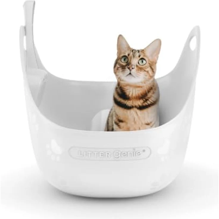 Litter Genie LitterBox White, elegante Katzentoilette mit hohen Wänden, einfache Entleerung und Schaufel, weiß – Bild 1