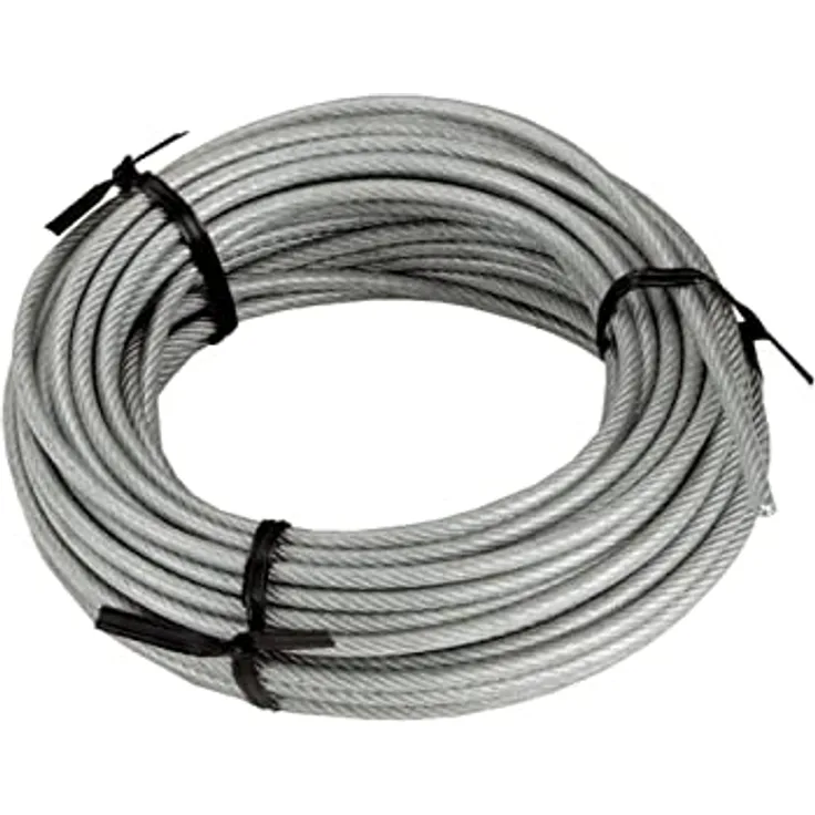 Connex DY2701386 Drahtseil Kunststoffummantelt mit Textilfaserseele, 15 m x 3-4 mm, verzinkt