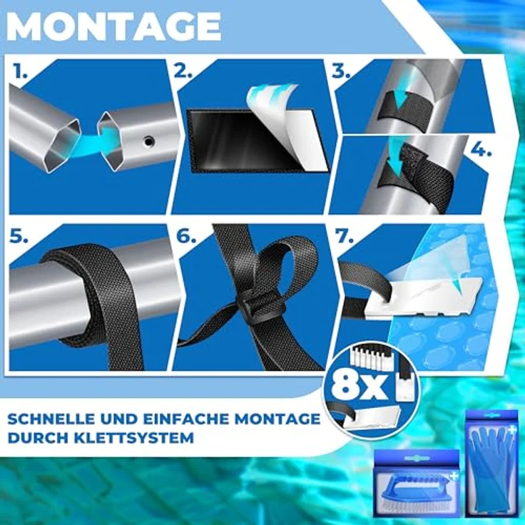 KESSER Pool Aufroller Premium Aufrollsystem 1,05m - 6,15 m für Solarplane mobiles Aufrollvorrichtung für Poolplane & Abdeckung inkl. Bänder witterungsbeständiges Material Silber - Weiß – Bild 5